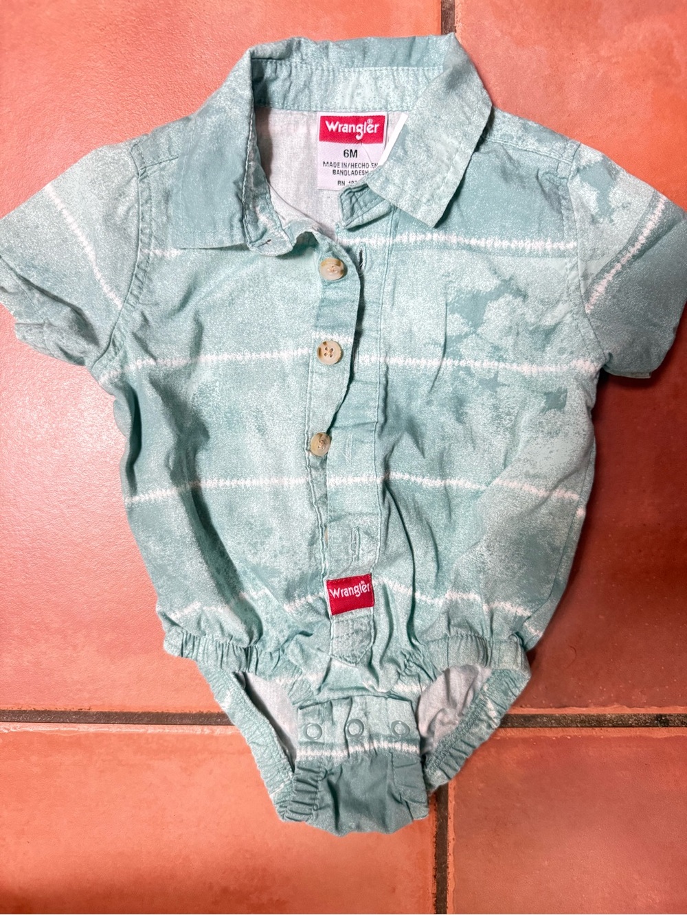 Wrangler Mint Green Short-Sleeve Baby One-Piece Romper